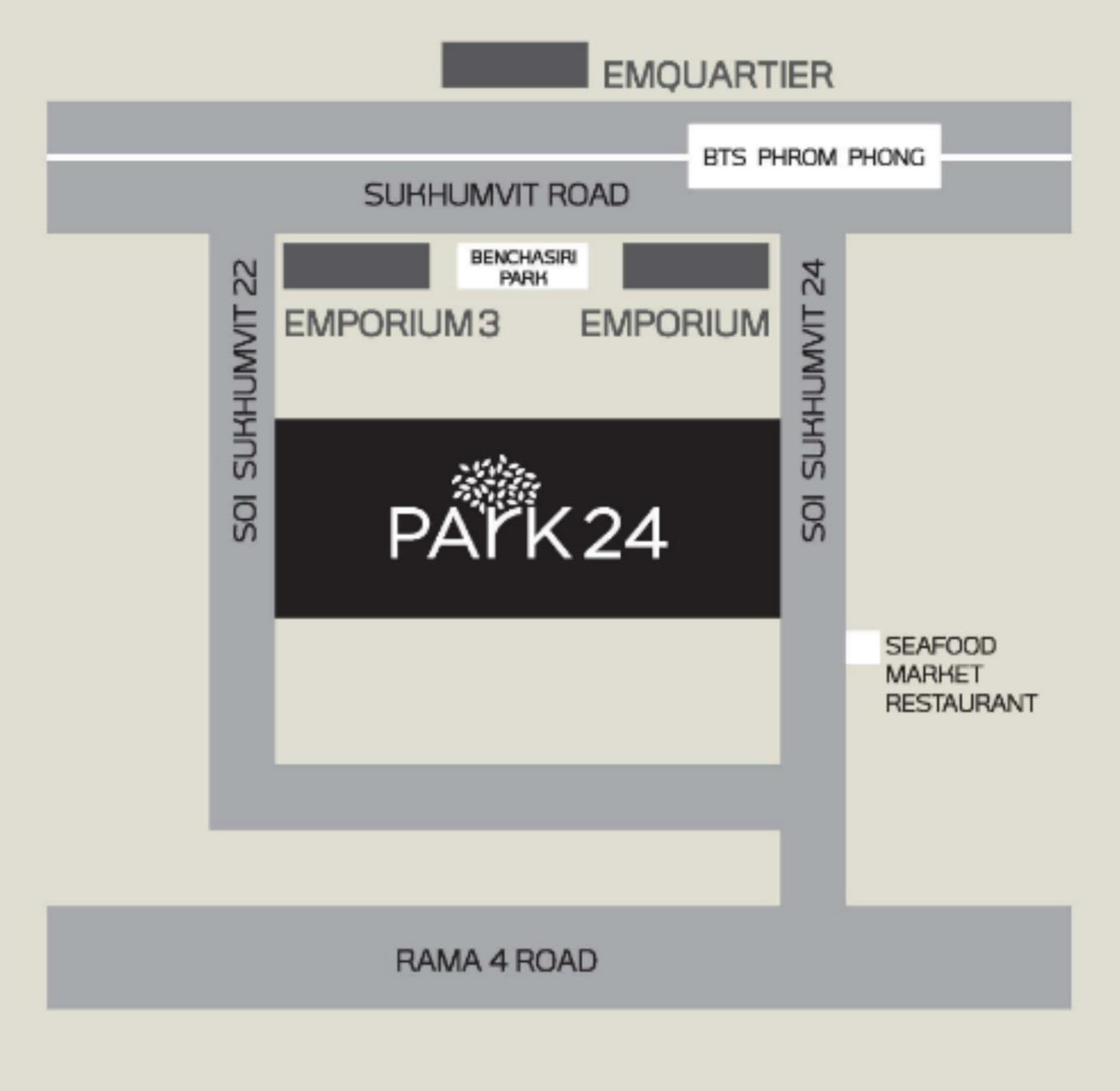 Park 24 by Origin Property. Located 500 metres from Phrom Phong BTS. Just behind Benchasiri Park next to Emporium and opposite The EM Quartier.