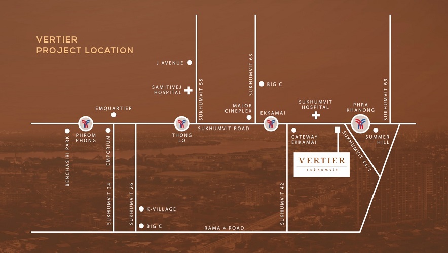 Vertier Sukhumvit by V Property Development. Next to Phra Khanong BTS. One BTS station away from Thong Lor BTS. Popular area with Japanese expatriates.