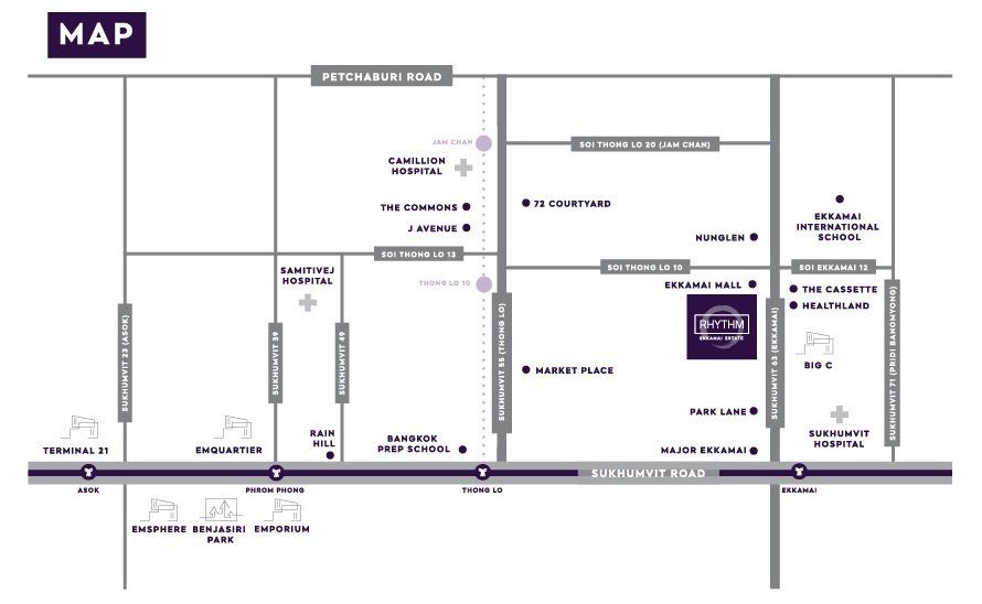 Ekkamai condominium location map for daily convenience checks