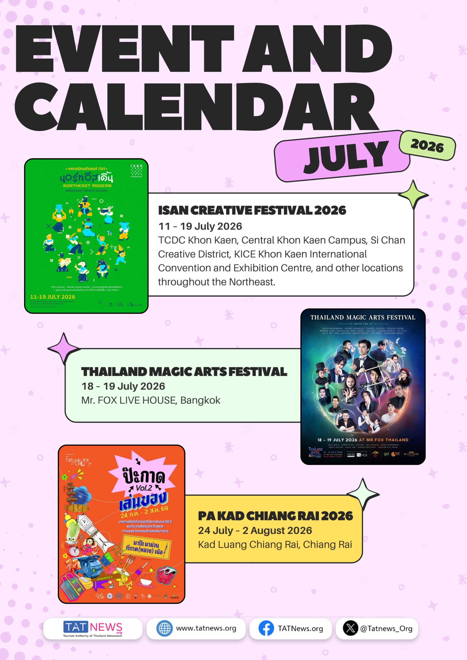 TAT July 2026 event calendar including Thailand Magic Arts Festival in Bangkok
