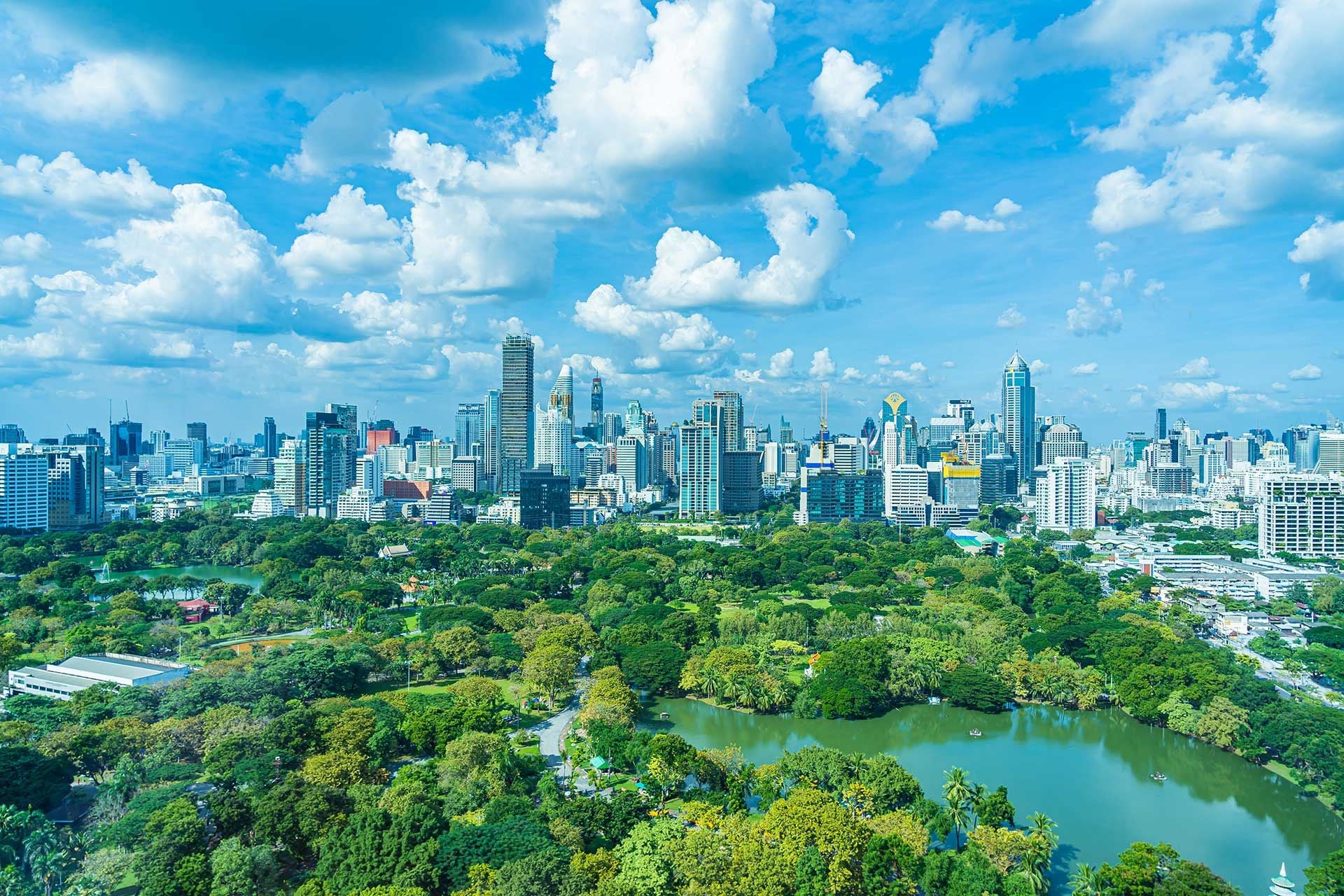Lumphini Park and Bangkok skyline